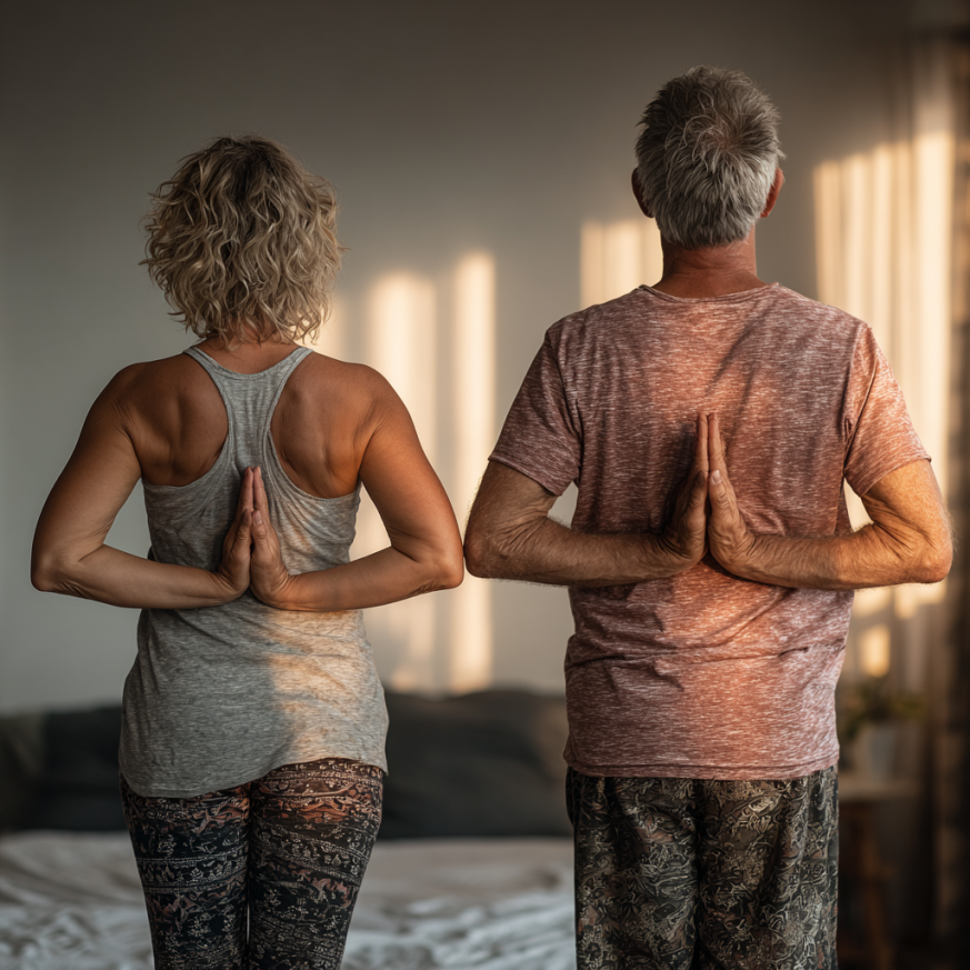 Инструктор обучава възрастна група в йога